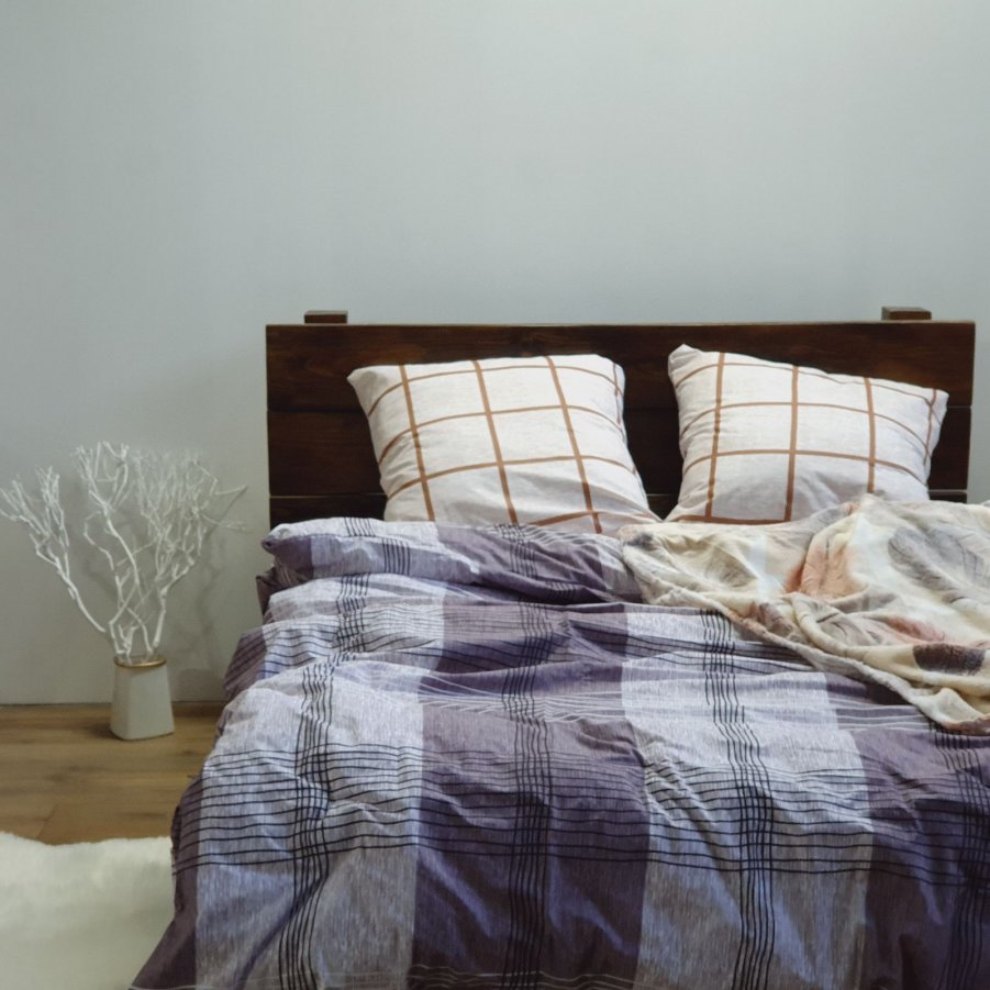 

Полуторное постельное белье Бязь Gold - Абстракция клетка беж