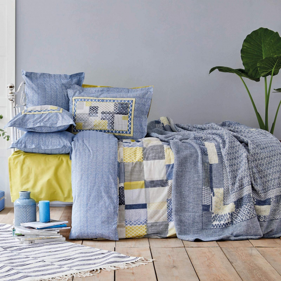 

Комплект постельного белья с пледом Karaca Home Bosa indigo индиго 200х220 5 предметов (svt-2000022265355)