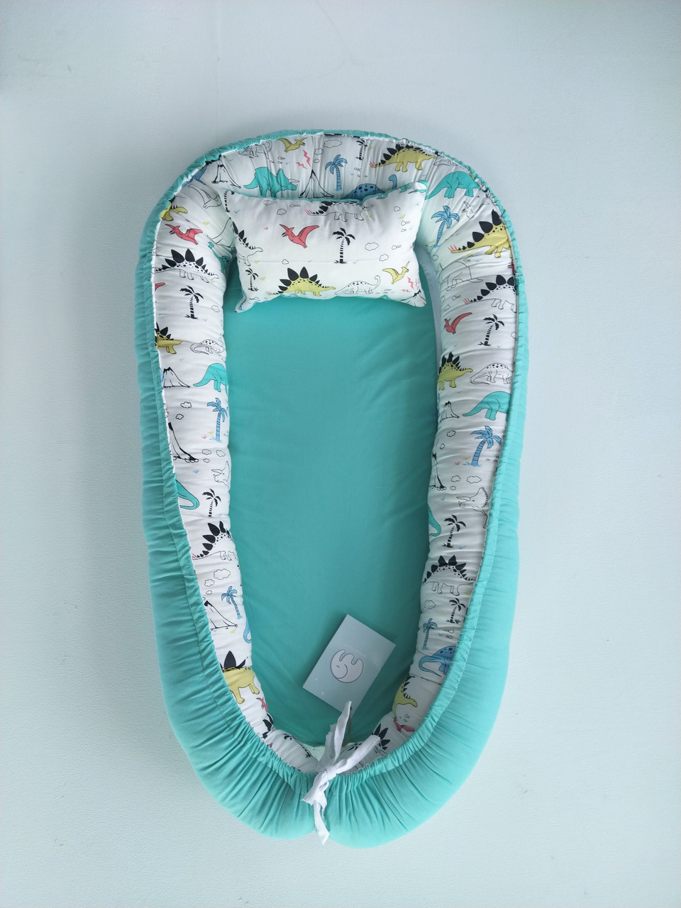 

Кокон с подушкой 52х85 см из сатина мятный с динозаврами, Добрый Сон, 5-04/16