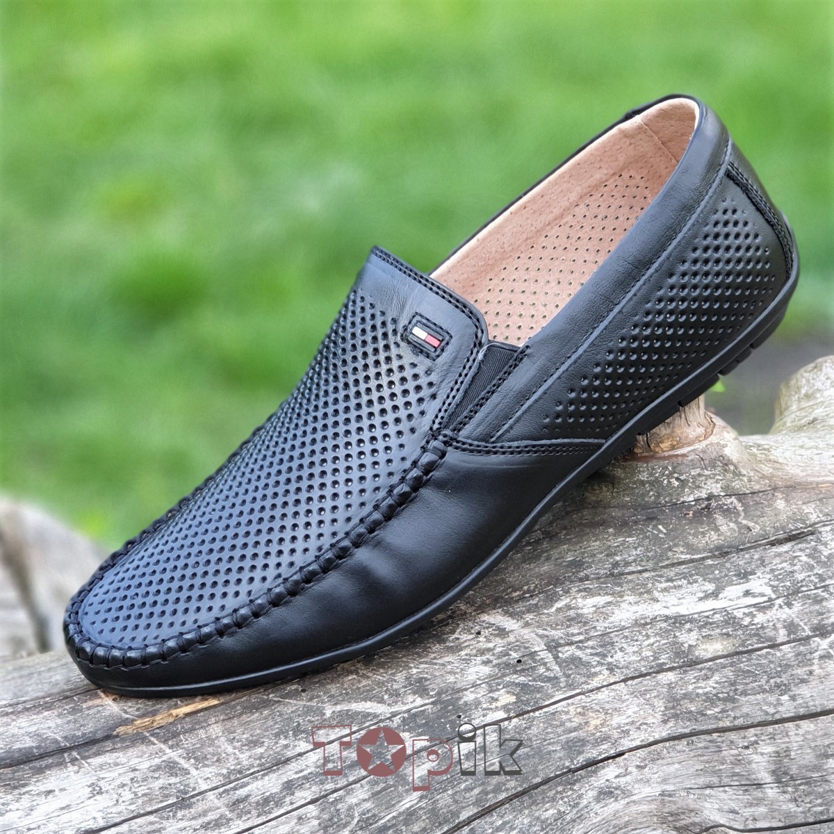 

Мужские мокасины KangFu Черные кожаные летние 43р Код 1457