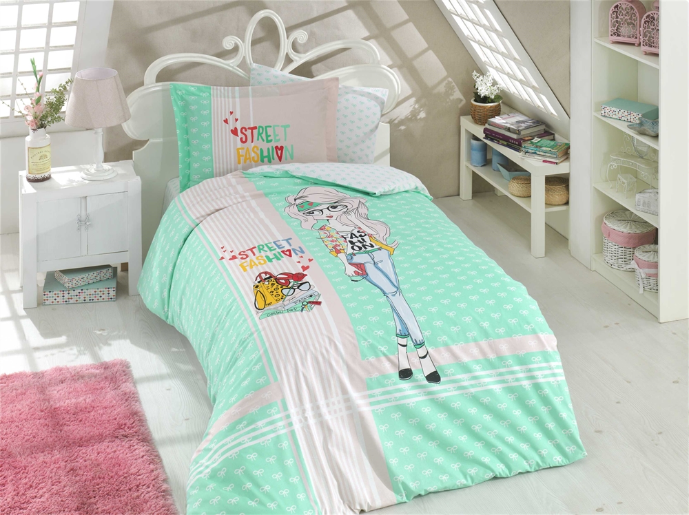 

Комплект постельного белья HOBBY Poplin Street Fashion мятный 160х220 см/1х50х70