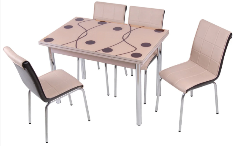 

Комплект обеденной мебели "Cappucino"110*70 см (стол ДСП, каленное стекло + 4 стула) Mobilgen, Турция