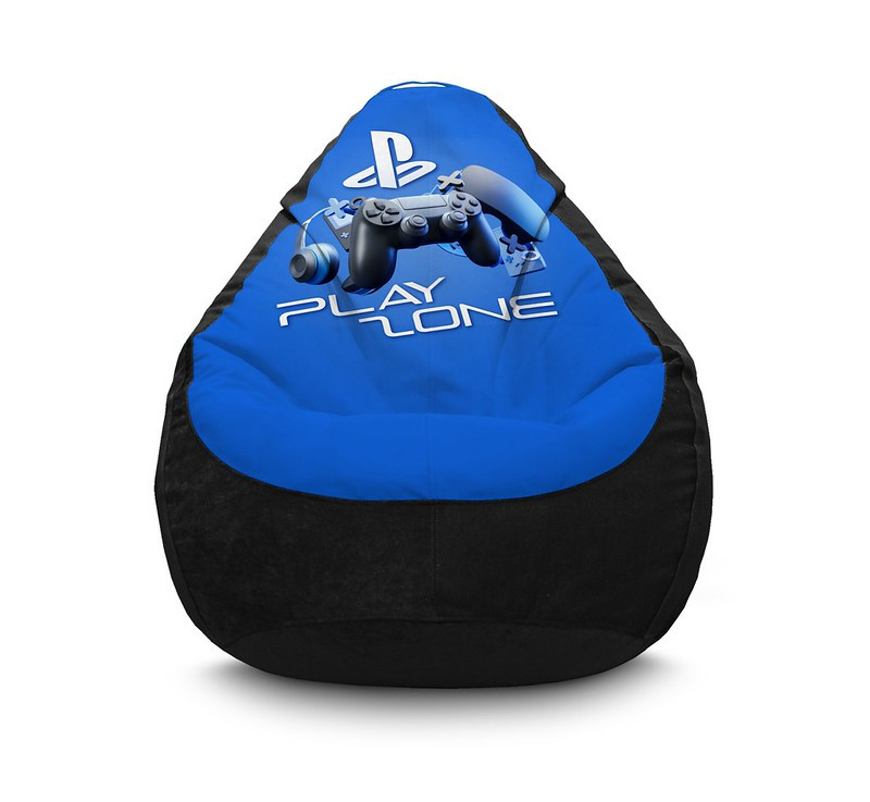

Кресло мешок iPuff "PlayStation. Play zone. Blue" Флок XXL (90х125 см) Черный