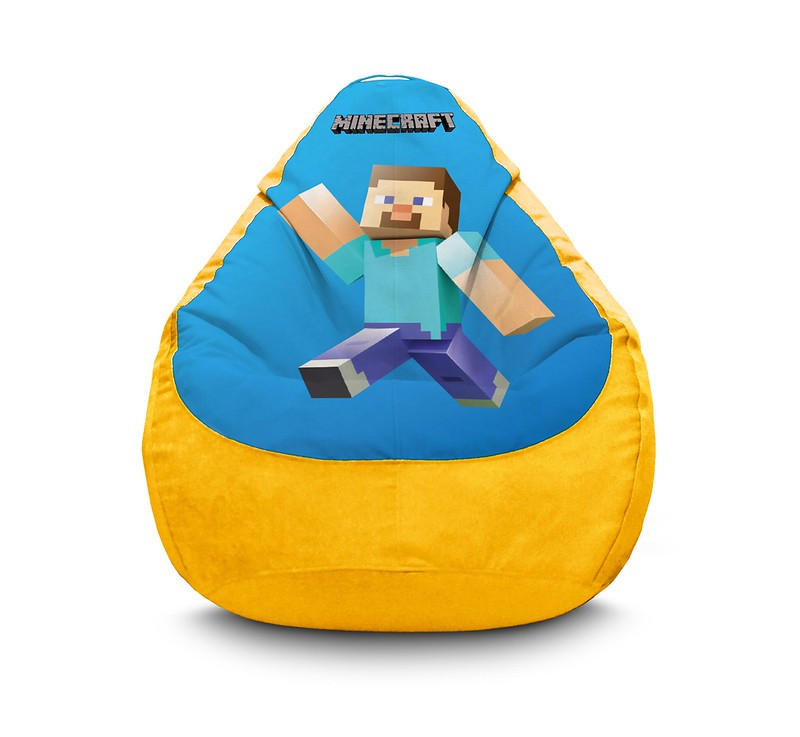 

Кресло мешок iPuff "Minecraft. Happy Steve Blue" Флок XXL (90х125 см) Желтый