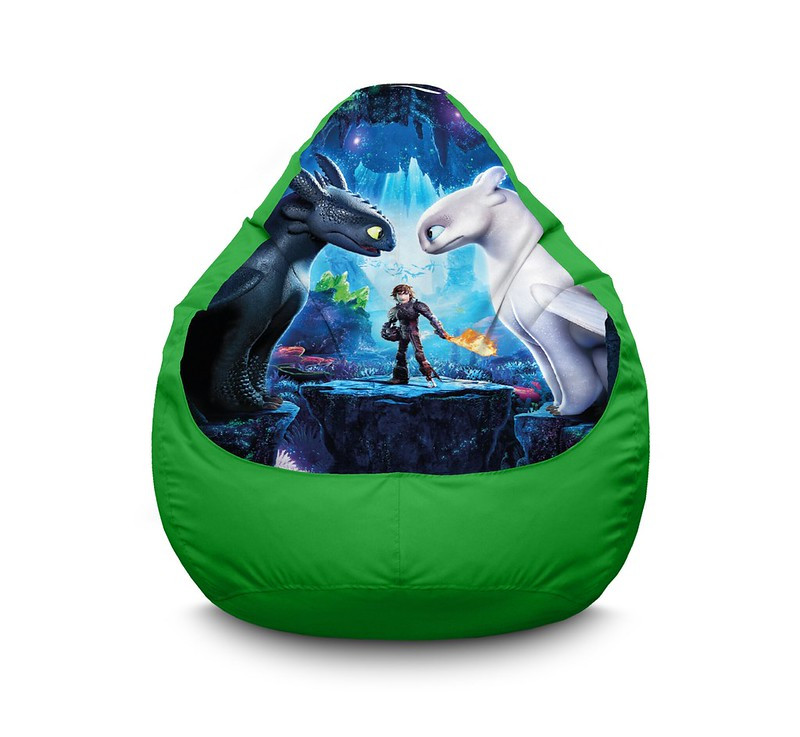 

Кресло мешок iPuff "Dragon. Light Fury and Toothless" Оксфорд XXXL (100х135 см) Зелёный