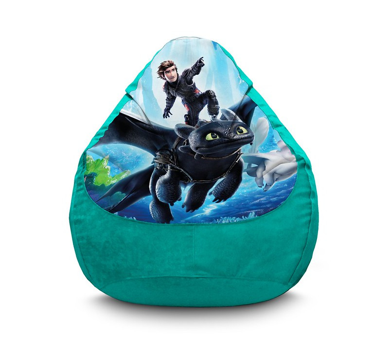 

Кресло мешок iPuff "Dragon. Hiccup and Toothless" Флок XL (80х110 см) Бирюзовый