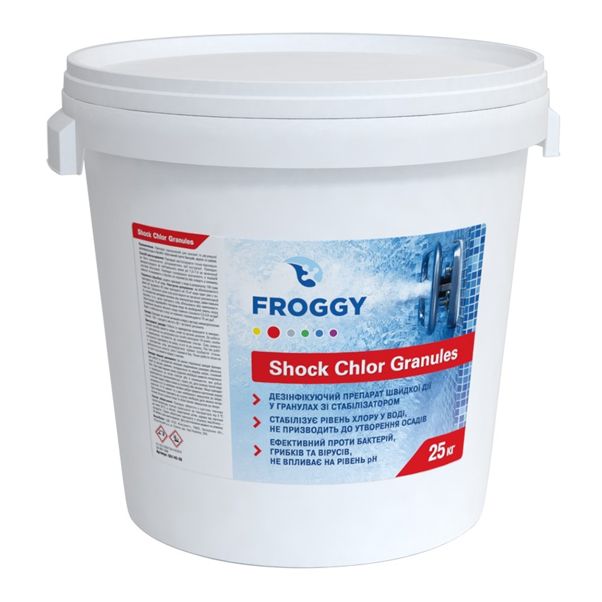 

Дезинфектант на основе хлора быстрого действия Froggy Shock Chlor Granules в гранулах 25 кг