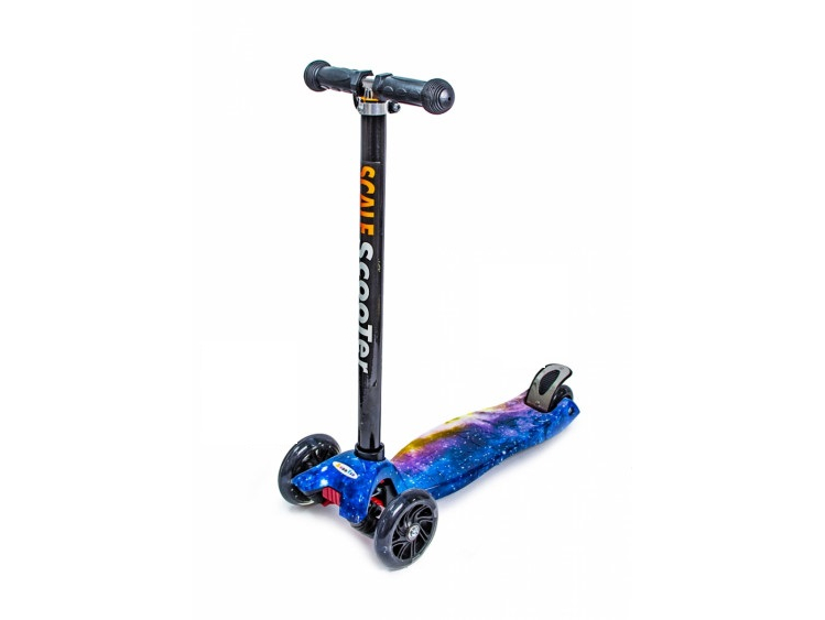 

Детский трехколесный самокат Scooter MAXI со светящимися колесами и рисунком, Вселенная