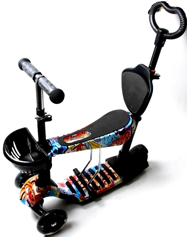 

Детский самокат Scooter 5 в 1 Graffiti c рисунком и родительской ручкой