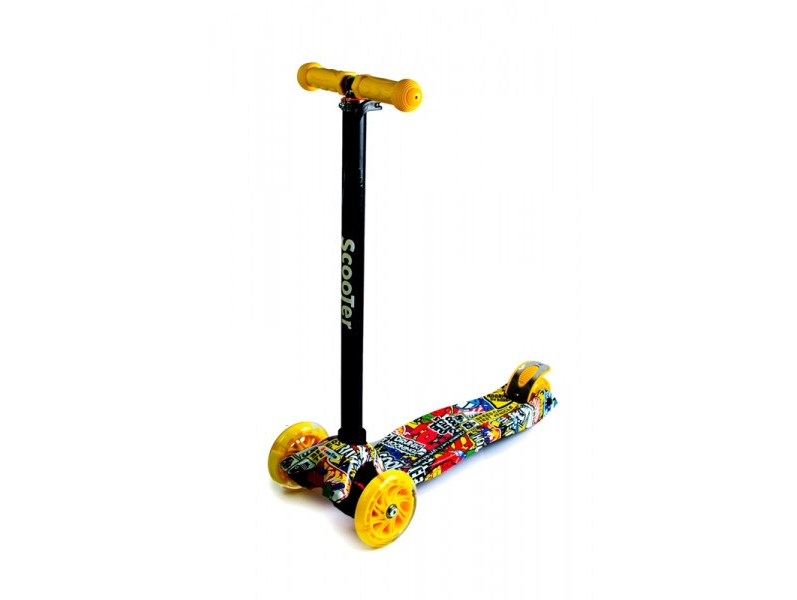 

Детский трехколесный самокат Scooter MAXI со светящимися колесами и рисунком, Inscription