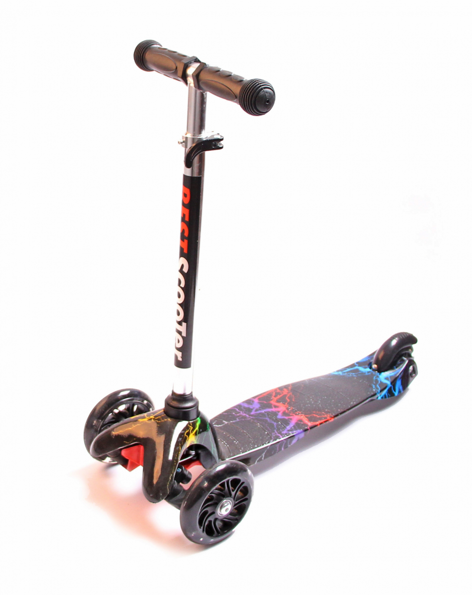 

Детский трехколесный самокат Scooter Micro Mini со светящимися колесами и рисунком, Молния