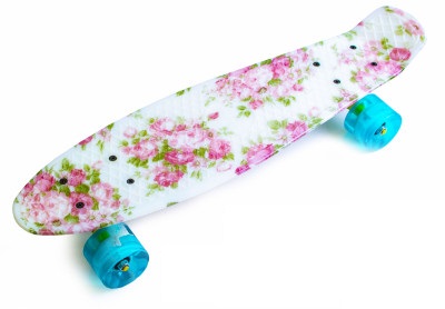 

Пенни борд (Penny Board) 22" со светящимися колесами и рисунком, "Flowers"