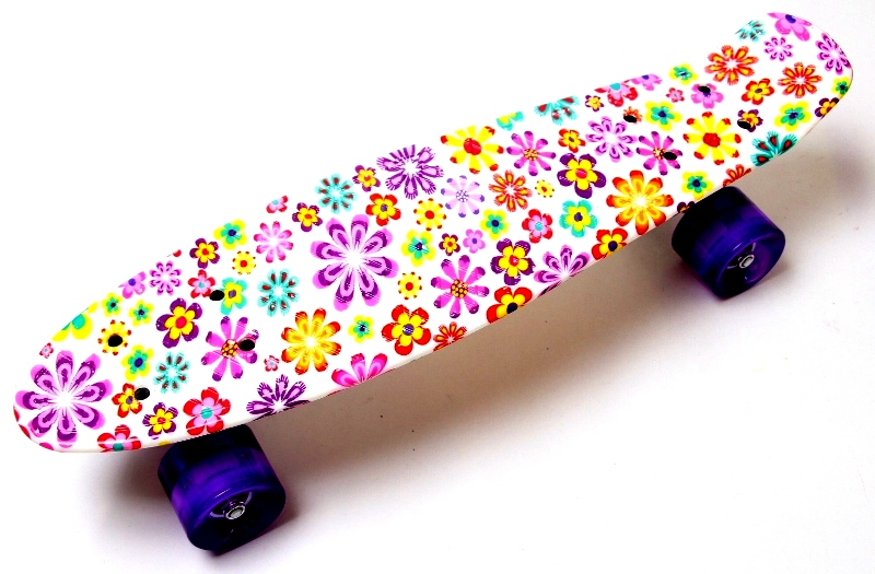 

Пенни борд (Penny Board) 22" со светящимися колесами и рисунком, "Violet Flowers"