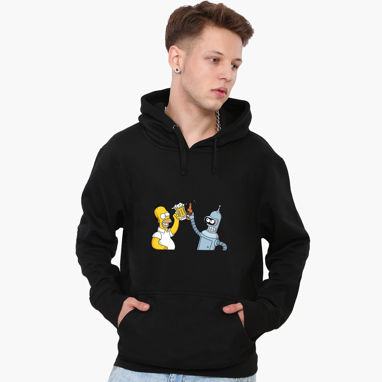 

Худи мужской Бендер Футурама Гомер Симпсоны (Bender Futurama Homer The Simpsons) (9225-2037) Черный XXL