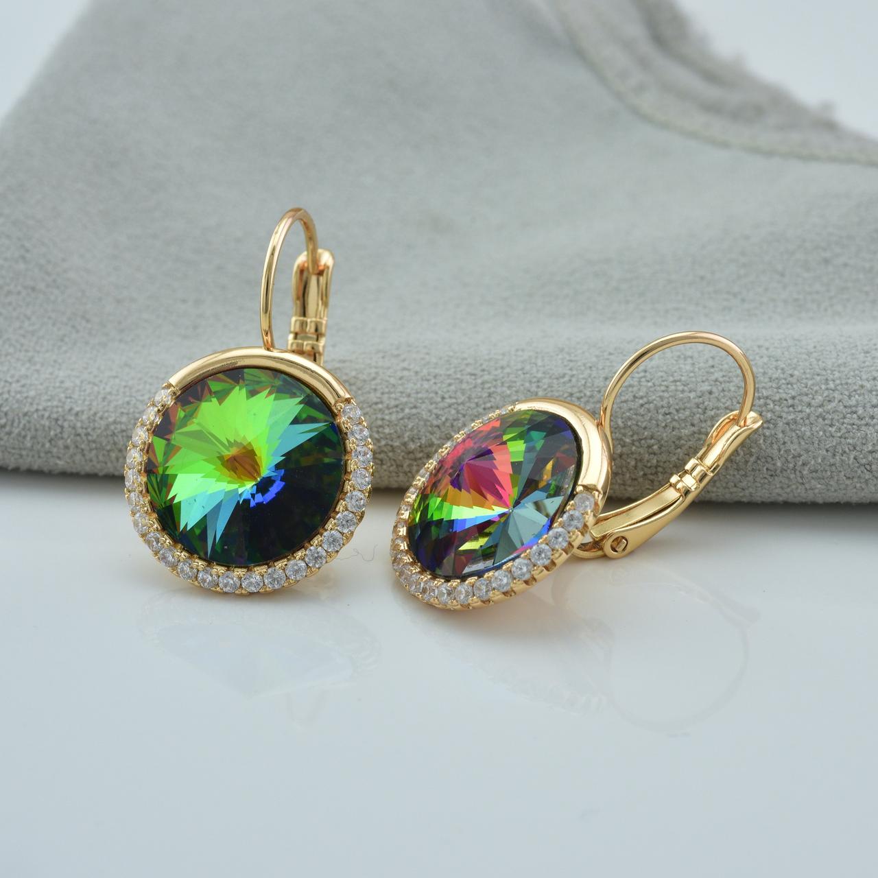 

Серьги Xuping c кристаллами Swarovski 83300 размер 28х17 мм цвет вулканический кристалл вес 11.5 г позолота