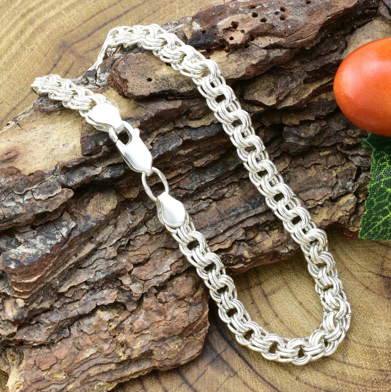 

Серебряный браслет Тройной Бисмарк длина 23 см ширина 6 мм вес серебра 12.3 г
