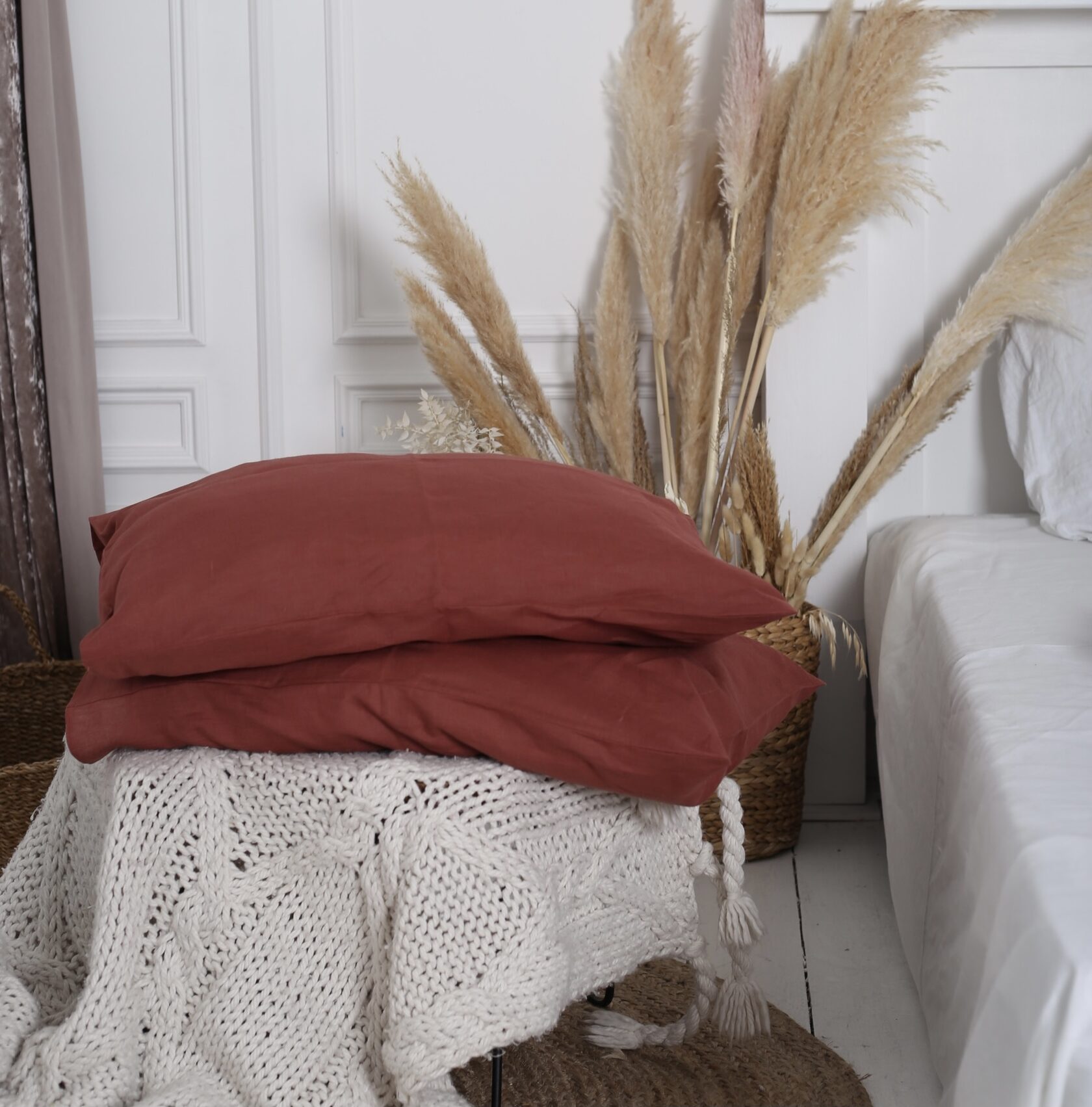 

Крафтова наволочка Luxury Linen з запахом льон 30х50 см 2шт Indian Red