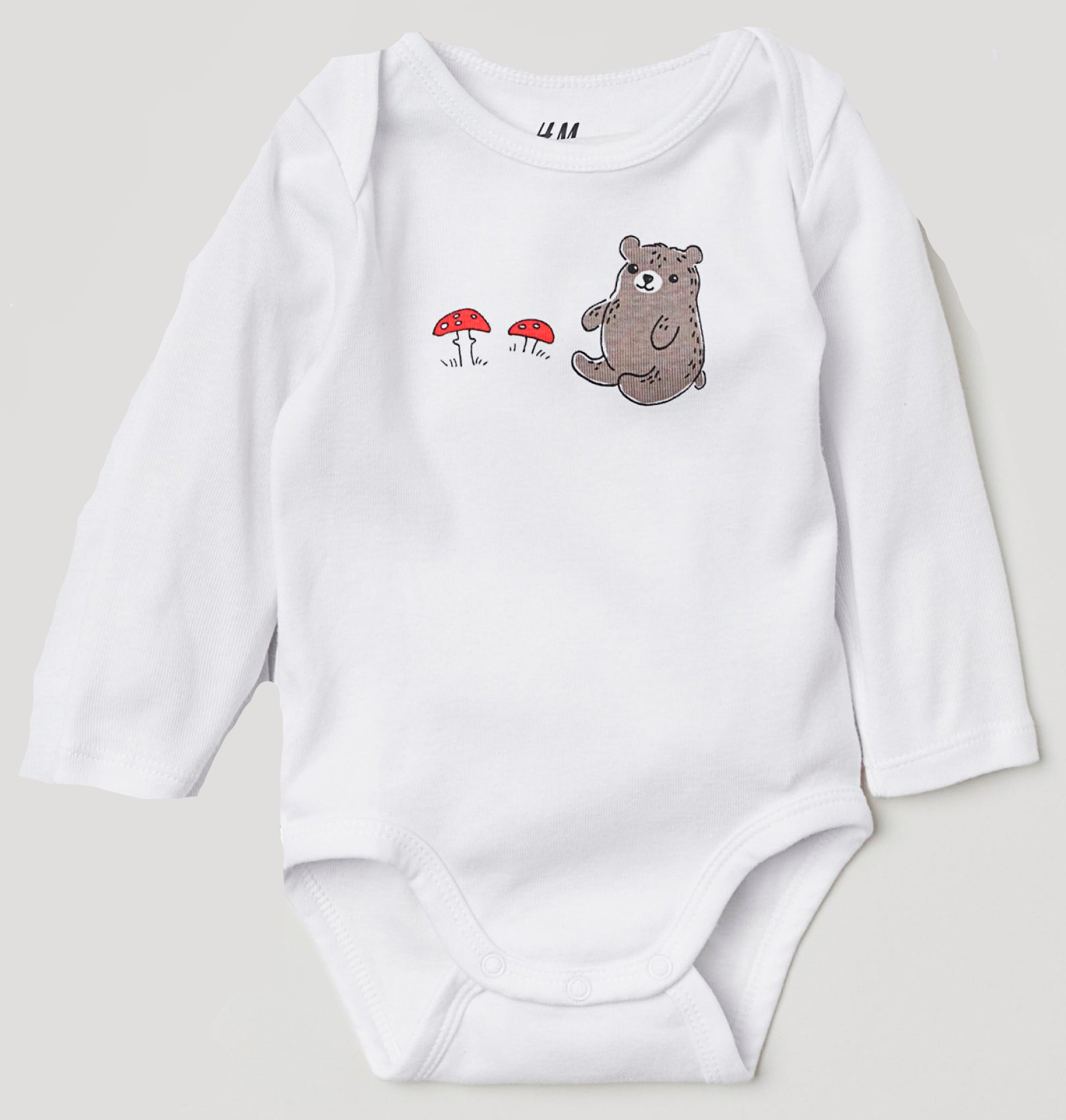 

Боди H&M 4720648 74 см Белое медведь с грибами