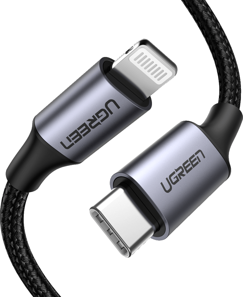 

Кабель Ugreen US304 USB Type-C - Lightning, MFI - 36W, 1.5 м Braided with Aluminum Shell Black