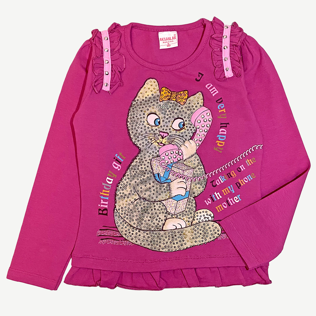 

Футболка-лонгслів Toontoy кішечка для дівчинки 116см сливовый 00005379-o5