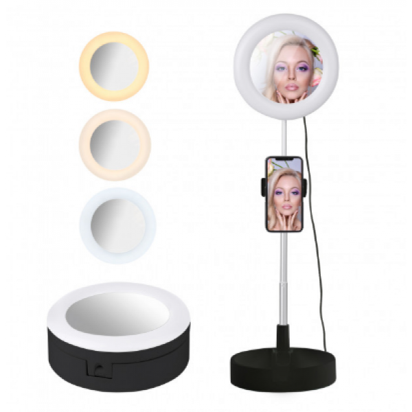 Кольцевая лампа зеркало 3 в 1 Live Makeup диаметром 16 см с держателем .