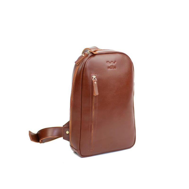 

Чоловіча шкіряна сумка Chest bag світло-коричнева