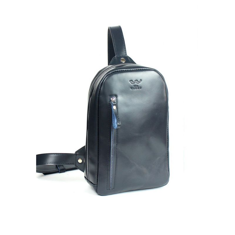 

Чоловіча шкіряна сумка Chest bag синя
