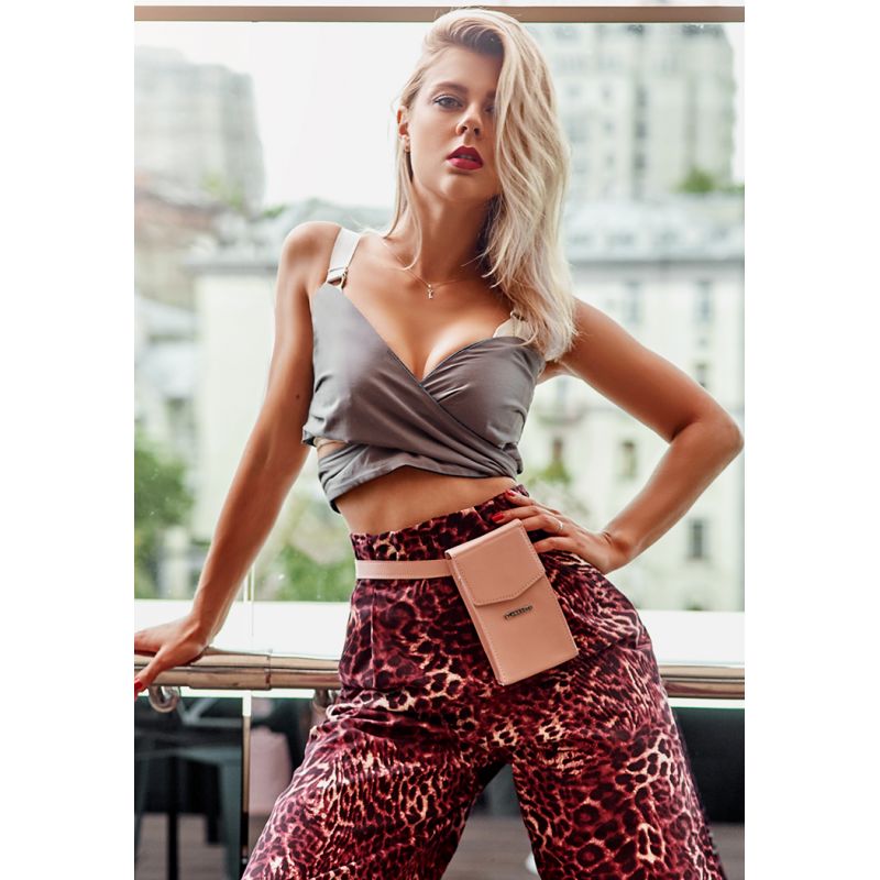 

Вертикальна жіноча шкіряна сумка Mini рожева поясна / кроссбоді