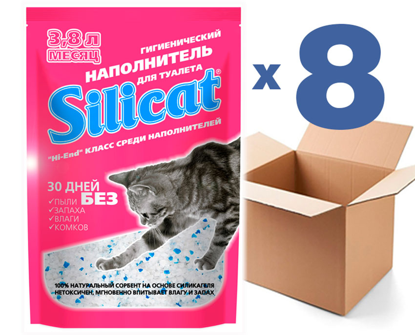 

Наполнитель для кошачьего туалета SILICAT3.8Lx8шт (30,4л)