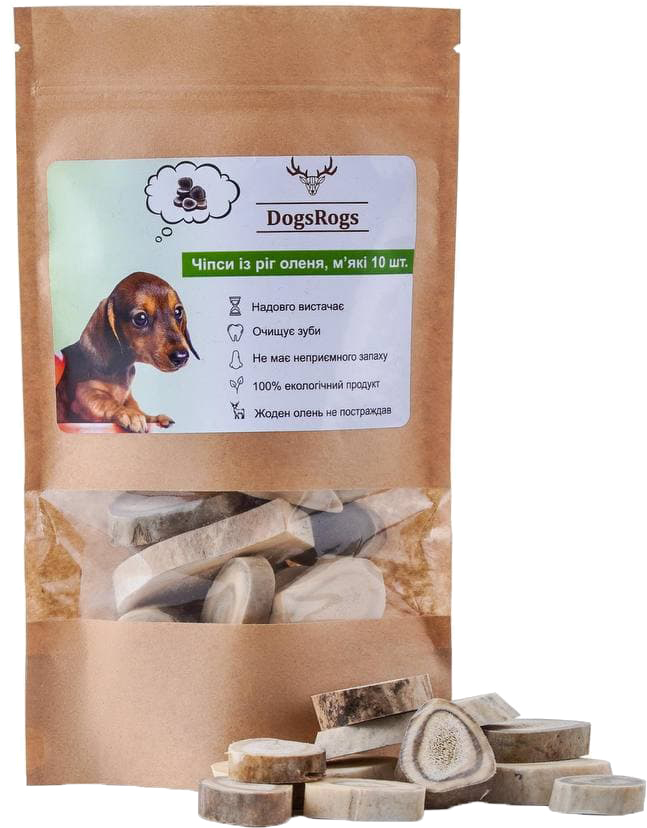 

Натуральное лакомство для собак DogsRogs Чипсы из рог оленя мягкие 10 шт