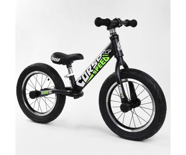 

Беговел Corso Speed Sport 14" (велобег), 15322, надувные колеса, Черно-зеленый