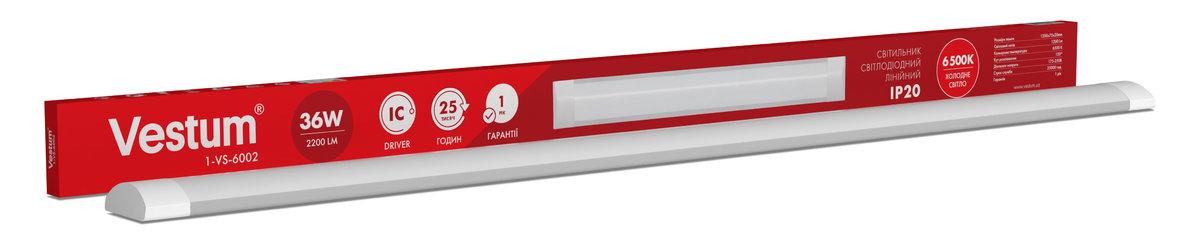 

Светильник линейный Vestum LED 1,2м 36W 6500K 220V IP20