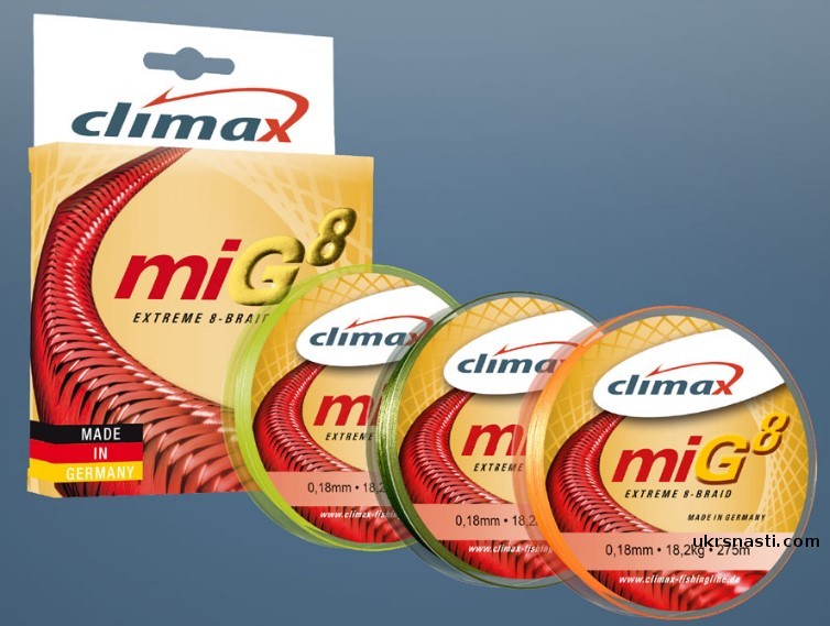 

Шнур CLIMAX MIG8 BRAID 135 m 0.12 9.50kg, (УП 1 ШТ) fiuo-yellow SB (желтый) NEW2017!!! (шт.) (100504)