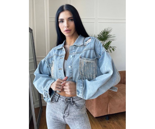 

Джинсовка женская с бахромой на карманах Modern Boutique голубой, S ДЖ10279