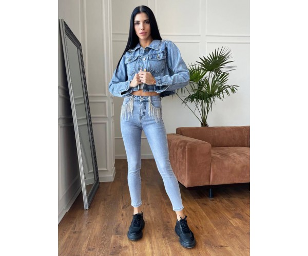 

Джинсы женские скинни с бахромой из цепочек Modern Boutique голубой, M Д10963