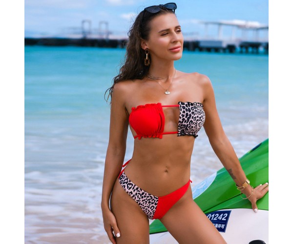 

Купальник бандо шторка на завязках двухцветный Modern Boutique красный, L К703