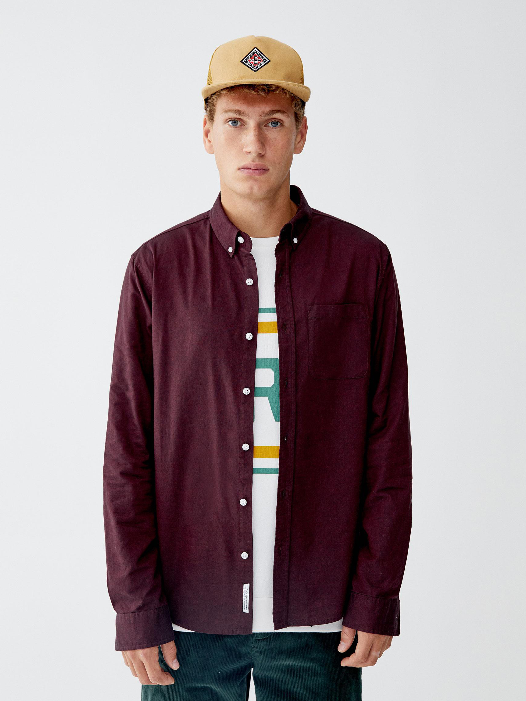 

Рубашка Pull & Bear 9471/507/606-ACUK  Бордовая, Рубашка Pull & Bear 9471/507/606-ACUK S Бордовая