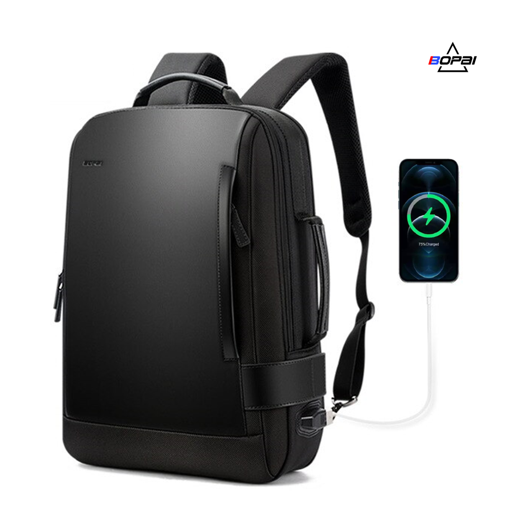

Городской мужской рюкзак BOPAI 751-006631 для ноутбука 15.6 '' черный с USB для зарядки смартфона и увеличением объема рюкзака на 50%