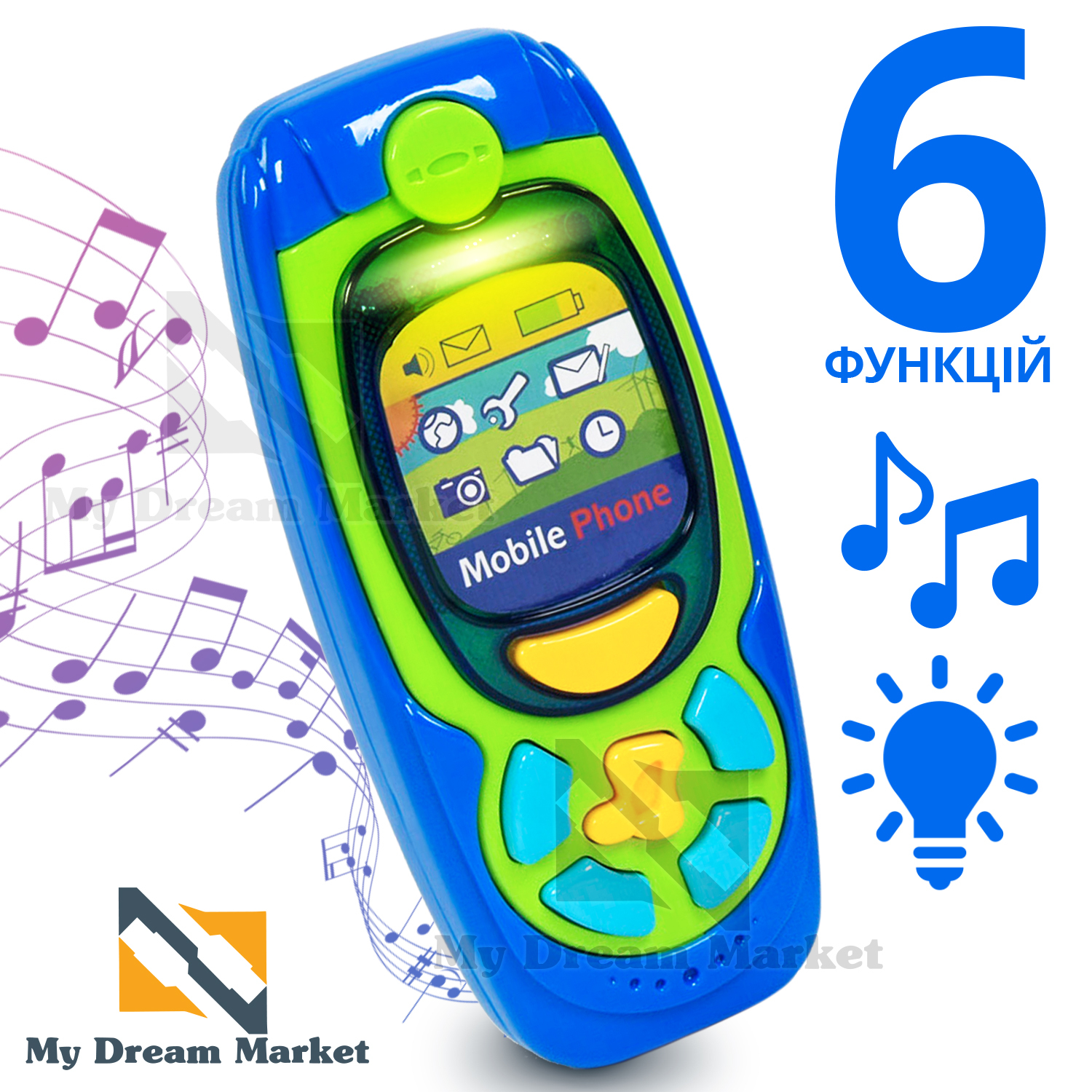 

Интерактивный игровой Телефон K 999-72 G со звуковыми эффектами - детский мобильный телефон с Забавными звуками и Аплодисментами на батарейках - Синий