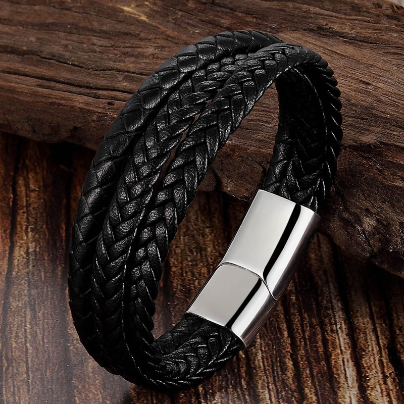 

Кожаный браслет BroBand Three черный c светлой застежкой 20.5см (BB-THREE-OLDBLACK-SILVER-21)