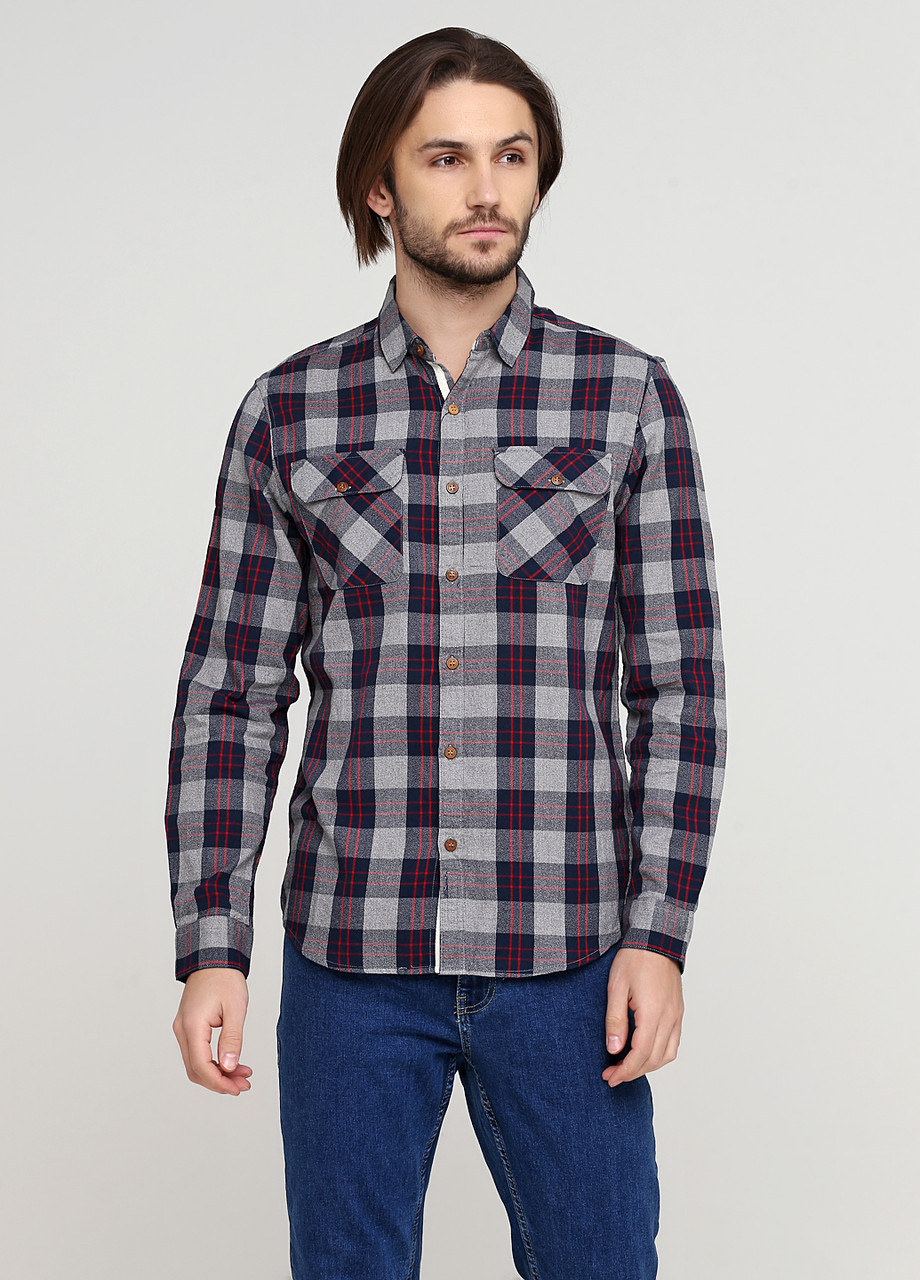 

Рубашка Pull&Bear мужская серая в клетку М