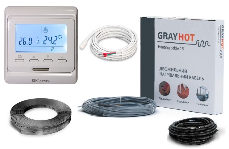 

Тепла підлога нагрівальний двожильний кабель Gray Hot Heating 38м. 571Вт в комплекті з програмованим терморегулятором та датчиком температури підлоги (VIT00757)