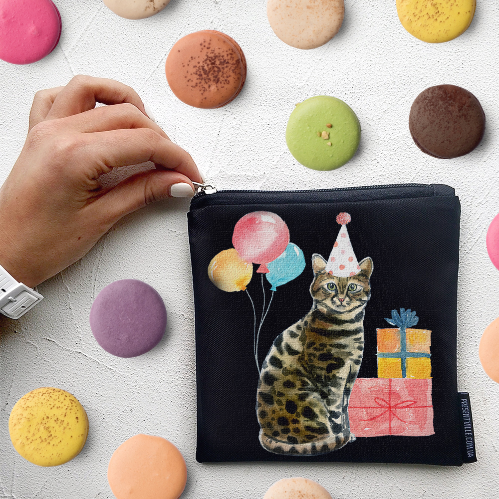 

Косметичка квадратная Basic Presentville Кошка в праздничном колпаке 16x16 см