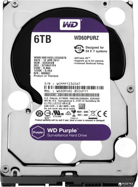 

Жесткий диск 6 ТБ Western Digital WD60PURX (6000 ГБ)