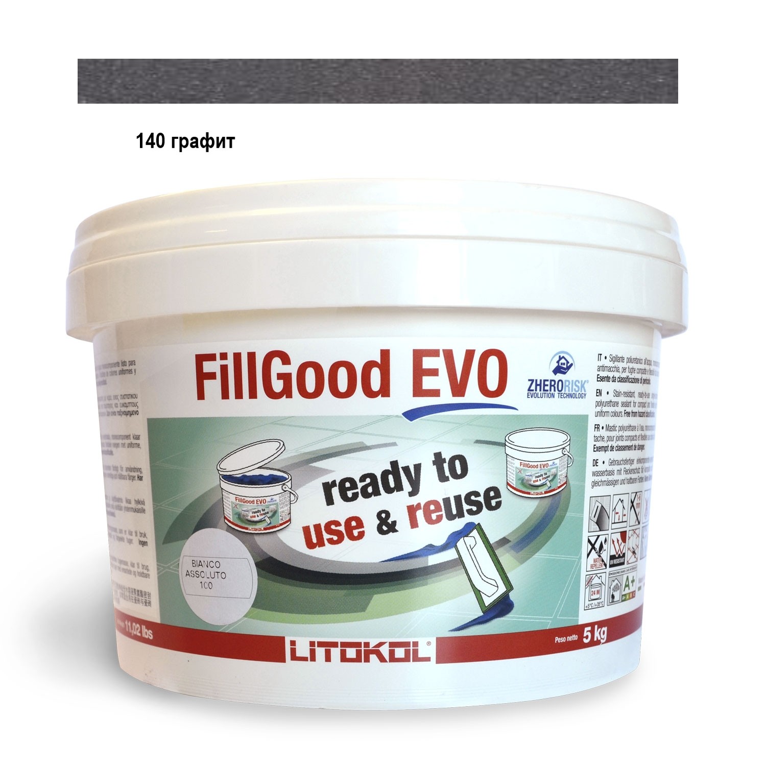 

Затирочная смесь для затирки швов шириной от 1 до 6 мм Litokol FillGood EVO 140 графит 5 кг