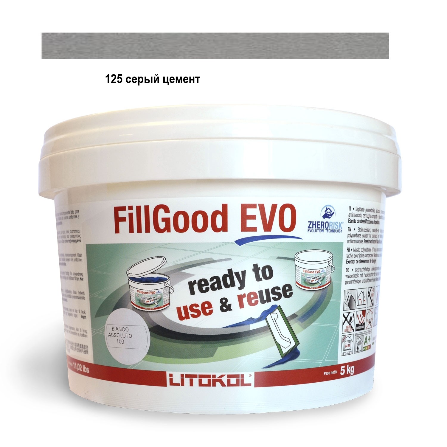 

Затирочная смесь для затирки швов шириной от 1 до 6 мм Litokol FillGood EVO 125 серый цемент 5 кг