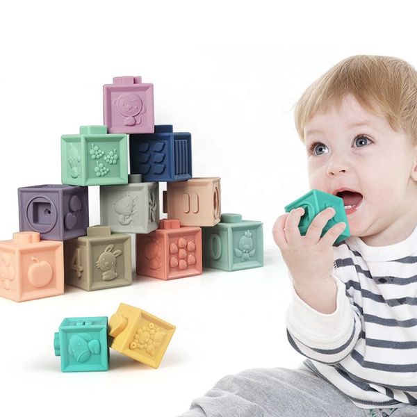 

Детские тактильные развивающие кубики Borjay "Soft building blocks" 12шт Разные цвета с цифрами и пищалкой 5х6см (SY00002)