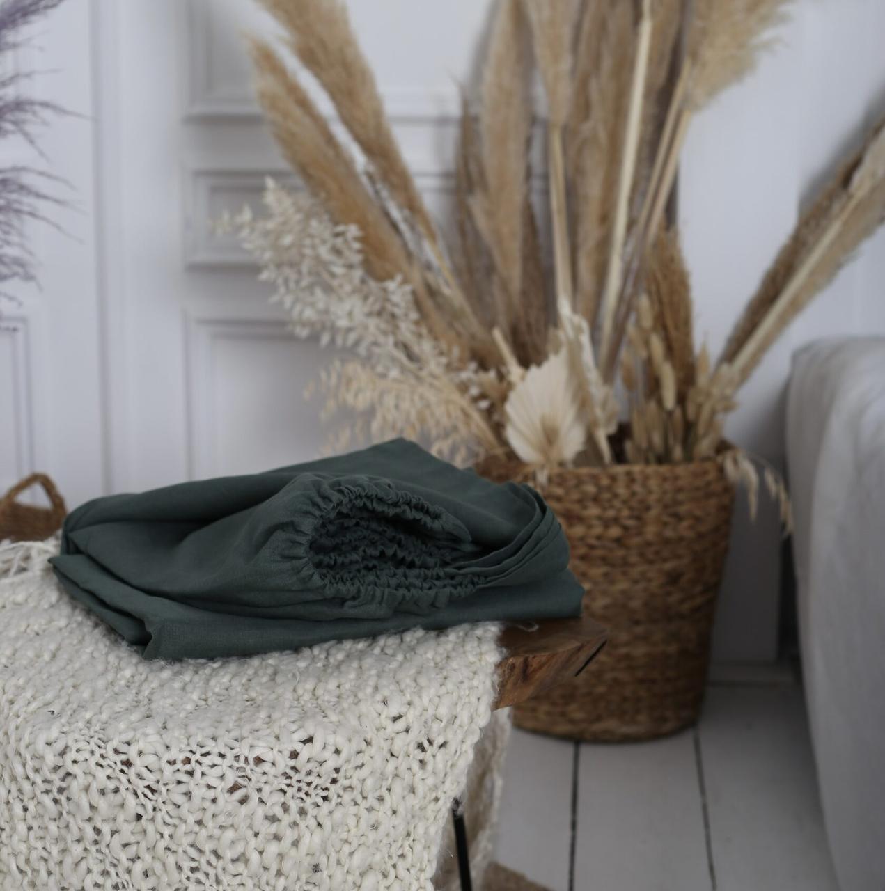 

Крафтове простирадло Luxury Linen полуторне на гумці 90 * 200 * 25 Green Forest