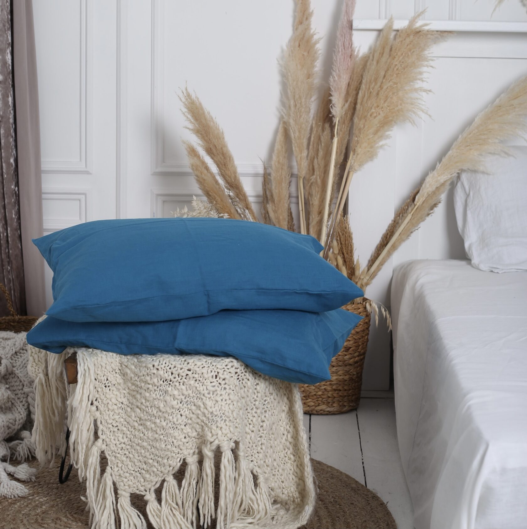 

Крафтова наволочка Luxury Linen на гудзиках льон 50*70 см 2шт Turquoise