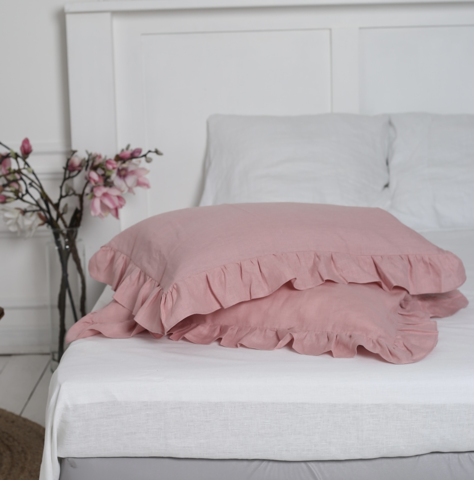 

Крафтова наволочка Luxury Linen з запахом льон 50*75 см 2шт з рюшами Orchid